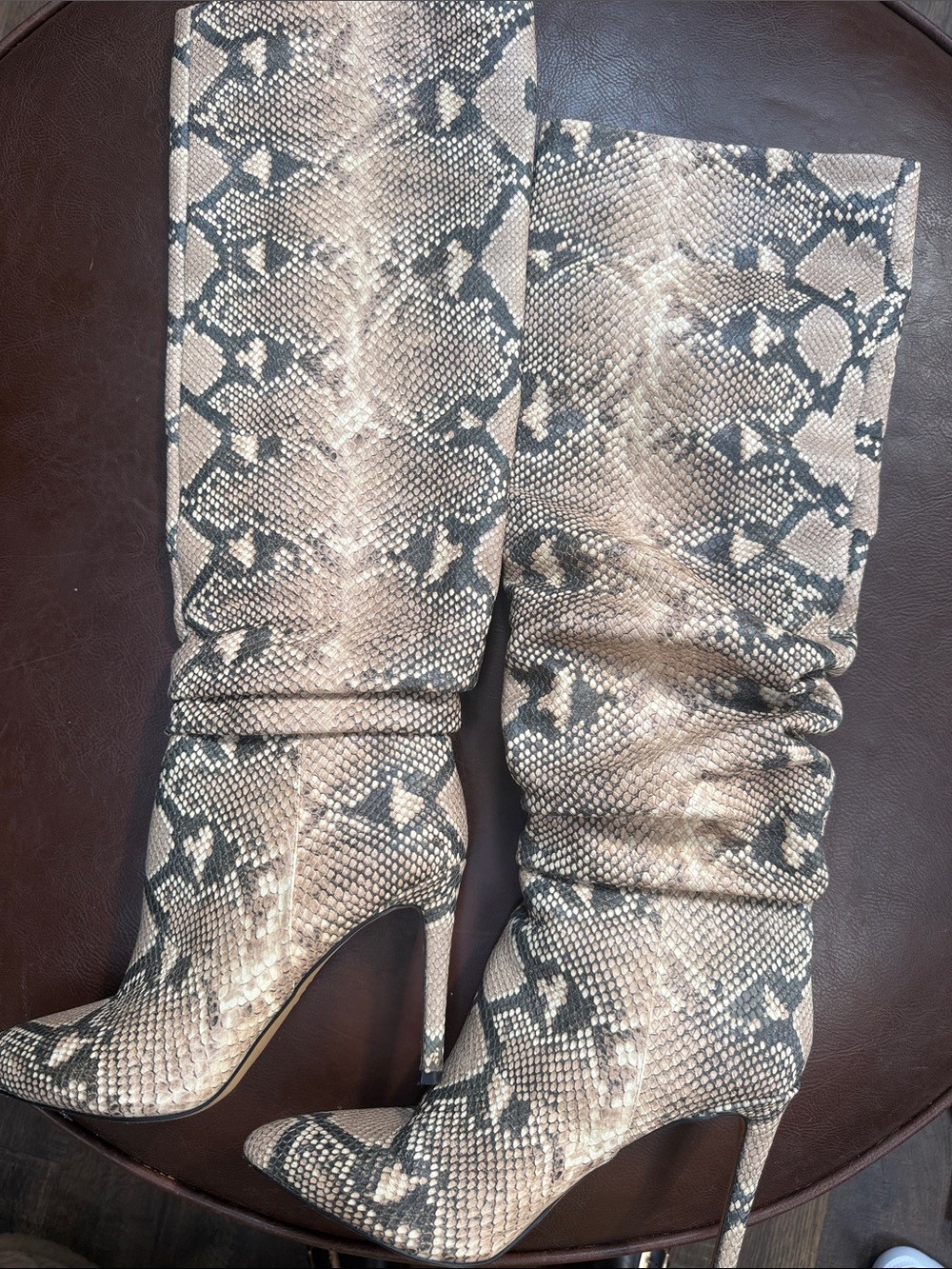 Vince Camuto Taupe and Black Snake-Print Over-the-Knee Stiletto Boots